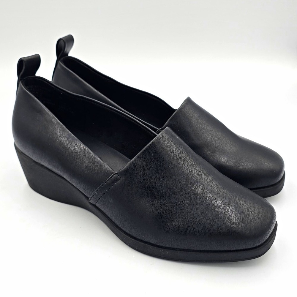 Aerosoles Trixie Black Faux Leather Square Wedge Heel Slip On Women's Size  7